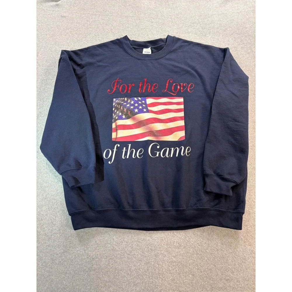 Gildan Heavy Blend Blue For the Love of the Game American‎ Flag Sweatshirt XL